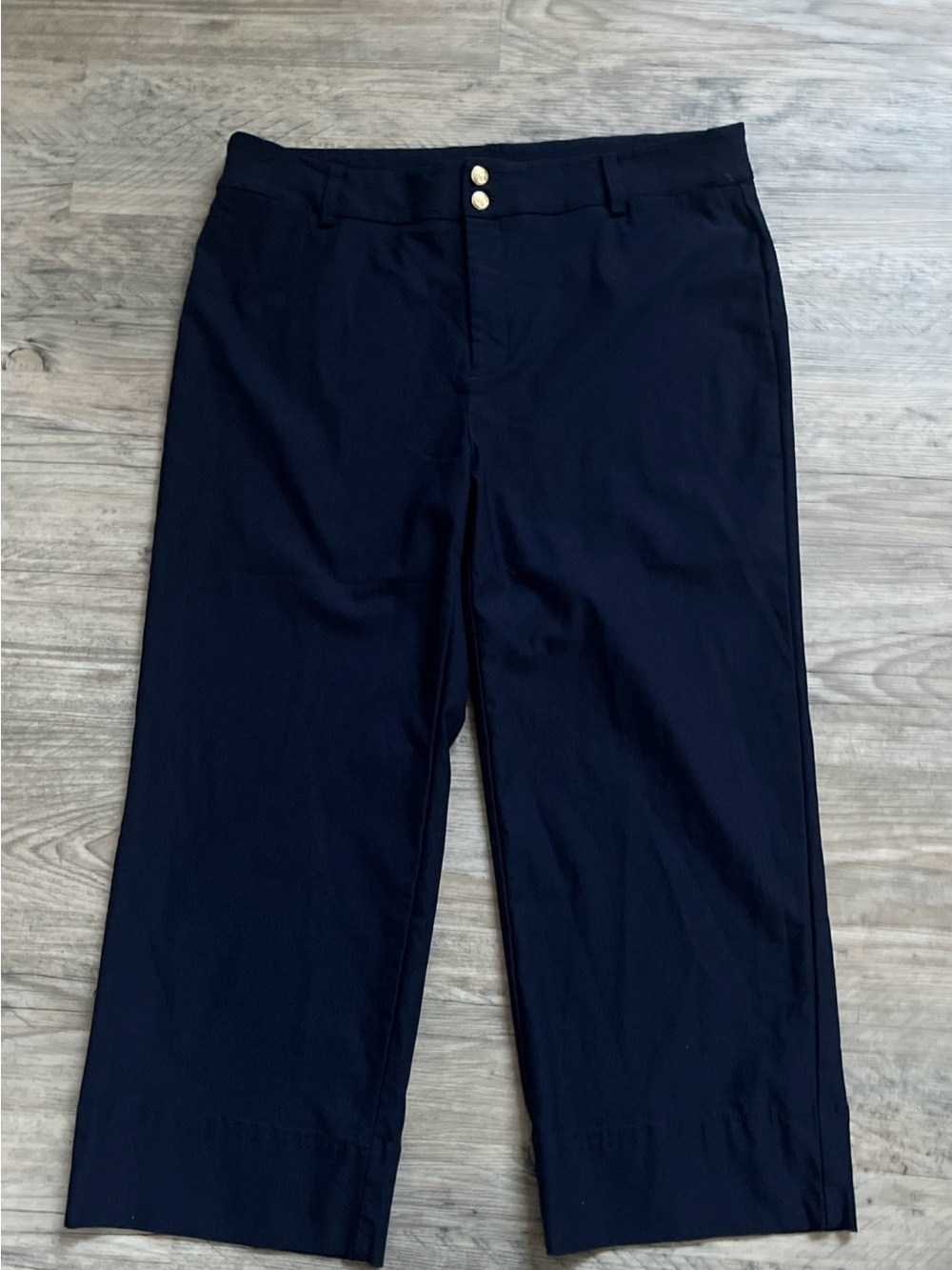 Chicos Pants Womens 3 US 16 Navy Blue Capris Cropped Double Gold Button Stretch